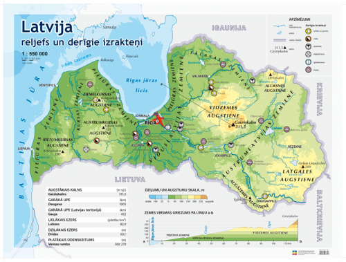 Latvijas reljefa un derīgo izrakteņu karte