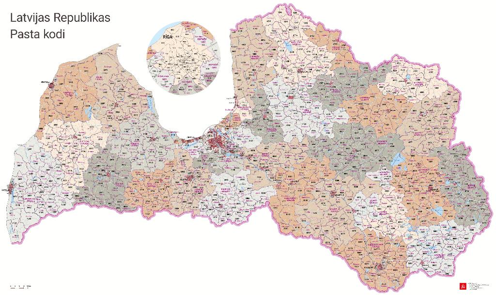 Latvijas pasta kodu karte (izdruka)
